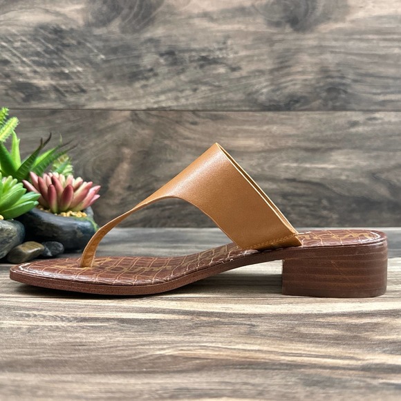 NIB Sam Edelman Jaynee 8.5M Brown Leather Slip On T Strap Thong Sandals - Picture 6 of 11